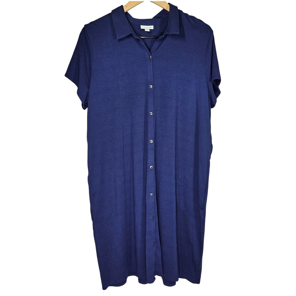 J. Jill Womens XL Blue Pima Cotton Modal Short Sleeve Button Front Shirt Dress